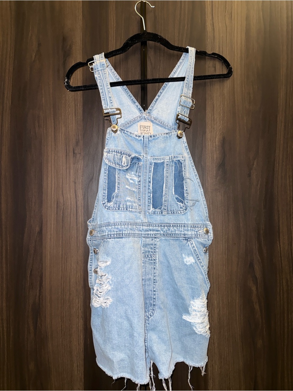 Furst of a Kind Distressed Denim Overall Dress (Size S)
